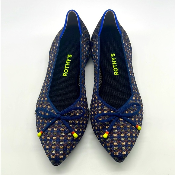 Rothys - The Bow Point Evening Metallic Knit Checkered Ballet Flats Size 9 - Picture 1 of 16